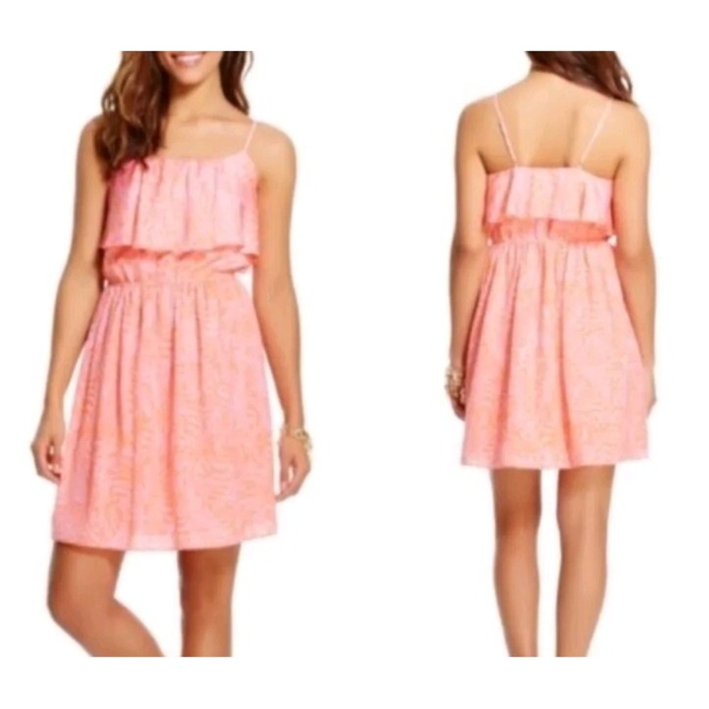 Lilly Pulitzer Target Dress coral Sleeveless Giraffe Chiffon Summer XS Fit Flare